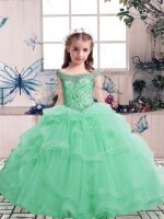 Floor Length Apple Green Little Girls Pageant Gowns Scoop Sleeveless Lace Up