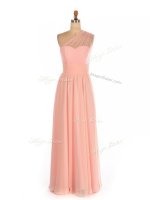 Customized Sleeveless Floor Length Ruching Side Zipper Vestidos de Damas with Peach