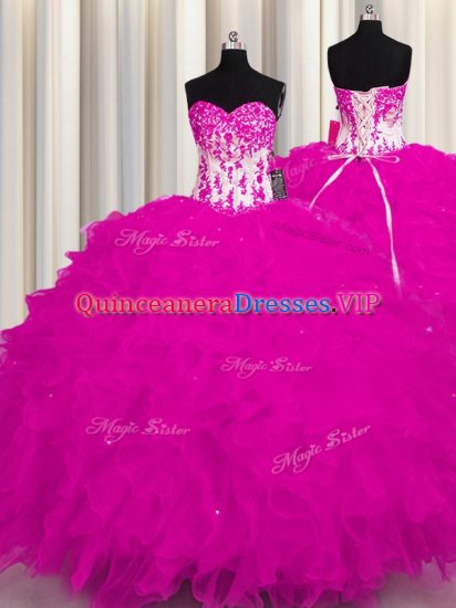 Fuchsia Sleeveless Appliques Floor Length Ball Gown Prom Dress - Click Image to Close