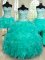 Four Piece Turquoise Organza Lace Up Sweetheart Sleeveless Floor Length Quinceanera Gown Beading and Ruffles