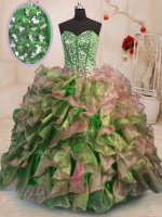 Pretty Multi-color Ball Gowns Beading and Ruffles Party Dress Wholesale Lace Up Organza Sleeveless Floor Length