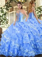 Sweetheart Sleeveless Organza Quinceanera Gown Beading and Ruffled Layers Lace Up(SKU SJQDDT1429002BIZ)