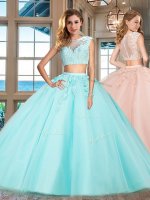 Tulle Cap Sleeves Floor Length 15 Quinceanera Dress and Appliques