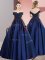 Extravagant Satin Off The Shoulder Sleeveless Zipper Lace Quinceanera Gown in Navy Blue