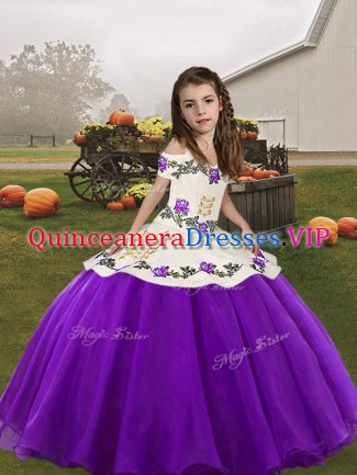 Perfect Sleeveless Embroidery Lace Up Pageant Gowns For Girls