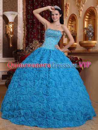 Logan Iowa/IA Gorgeous Blue Sweet Quinceanera Dress Fabric With Rolling Flowers Ball Gown Strapless Beading Ball Gown