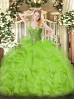 Top Selling Sleeveless Floor Length Beading and Ruffles Lace Up Quinceanera Dress with