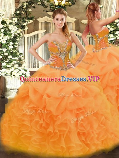 Luxurious Floor Length Ball Gowns Sleeveless Orange Quinceanera Dresses Lace Up - Click Image to Close