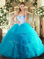 Hot Sale Tulle Sleeveless Floor Length Quinceanera Gowns and Beading and Ruffles(SKU SJQDDT1355002-3BIZ)