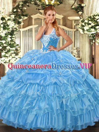 Sleeveless Beading and Ruffled Layers and Pick Ups Lace Up Quinceanera Dress