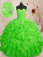 Suitable Organza Lace Up Sweetheart Sleeveless Floor Length Quinceanera Dresses Beading and Ruffles
