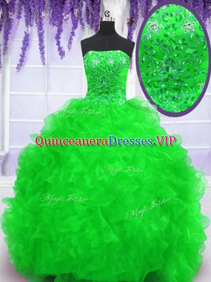 New Arrival Strapless Lace Up Beading and Appliques and Ruffles Vestidos de Quinceanera Brush Train Sleeveless - Click Image to Close