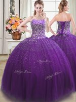 Sweet Purple Lace Up Quinceanera Dress Beading Sleeveless Floor Length