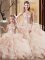 Luxury Scoop Sleeveless Brush Train Lace Up Quince Ball Gowns Peach Tulle