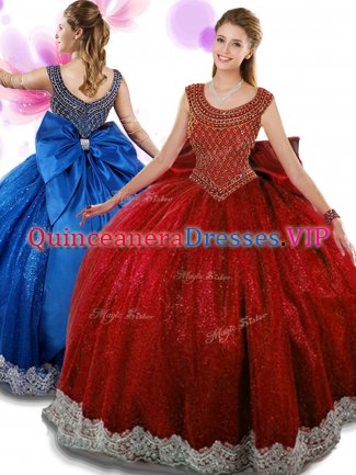 High Class Scoop Wine Red Organza Zipper Sweet 16 Quinceanera Dress Sleeveless Floor Length Beading and Appliques and Bowknot