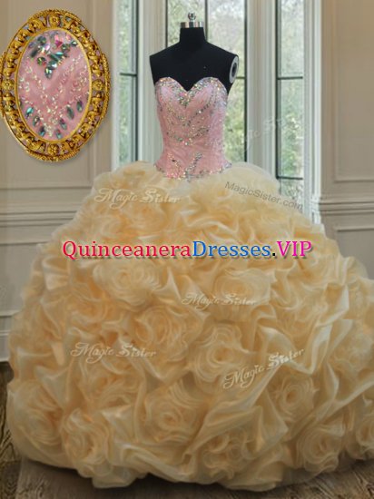 Exceptional Champagne Lace Up Quinceanera Gowns Beading Sleeveless Floor Length - Click Image to Close