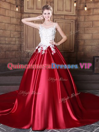 Beauteous Scoop Sleeveless Lace and Appliques Lace Up Ball Gown Prom Dress