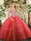 Coral Red Straps Lace Up Beading and Appliques Quinceanera Dress Sleeveless