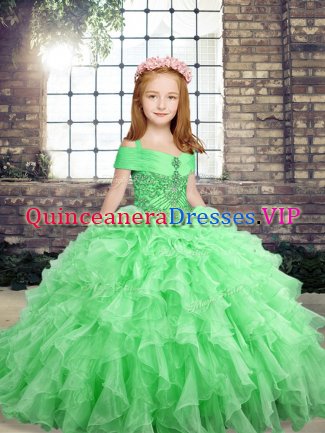 On Sale Lace Up Little Girls Pageant Dress Wholesale Beading and Ruffles Sleeveless Floor Length