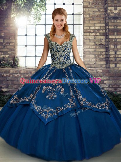 Blue Sleeveless Beading and Embroidery Floor Length Quinceanera Dress - Click Image to Close