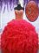 Inexpensive Coral Red Ball Gowns Beading and Ruffles 15 Quinceanera Dress Lace Up Organza Sleeveless Floor Length