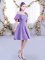 High Class Lavender A-line Chiffon Off The Shoulder Short Sleeves Ruching Mini Length Zipper Damas Dress