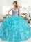 Suitable Floor Length Aqua Blue Sweet 16 Dress Sweetheart Sleeveless Lace Up
