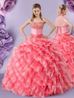Floor Length Watermelon Red Quinceanera Dresses Sweetheart Sleeveless Lace Up