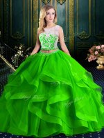 Charming Scoop Tulle Zipper Sweet 16 Dresses Sleeveless With Brush Train Lace and Ruffles