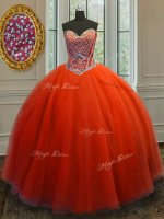 Sleeveless Floor Length Beading Lace Up Quinceanera Dresses with Red