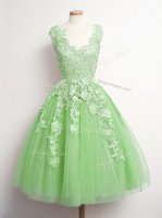 Sexy Yellow Green V-neck Neckline Appliques Dama Dress for Quinceanera Sleeveless Lace Up(SKU SWBD165-1BIZ)