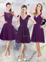 Hot Selling Knee Length Purple Quinceanera Court of Honor Dress V-neck Cap Sleeves Zipper