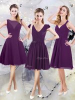 Hot Selling Knee Length Purple Quinceanera Court of Honor Dress V-neck Cap Sleeves Zipper(SKU BMT0233BIZ)