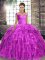 Discount Organza Sleeveless 15th Birthday Dress Brush Train and Beading and Ruffles