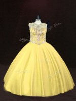 Scoop Sleeveless Lace Up Quinceanera Dress Gold Tulle