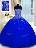 Fantastic Tulle Sleeveless Floor Length Quinceanera Gown and Beading