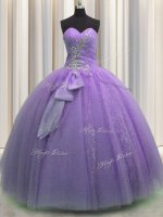 Edgy Sequins Bowknot Floor Length Ball Gowns Sleeveless Lavender Vestidos de Quinceanera Lace Up