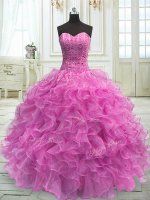 Sweetheart Sleeveless Ball Gown Prom Dress Floor Length Beading and Ruffles Lilac Organza