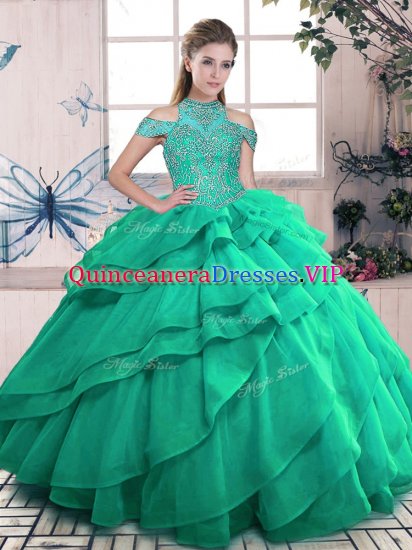 Artistic Floor Length Ball Gowns Sleeveless Turquoise Sweet 16 Dresses Lace Up - Click Image to Close