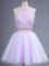 Lavender Sleeveless Knee Length Beading Lace Up Damas Dress