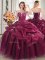 Best Selling Burgundy Ball Gowns Organza Sweetheart Sleeveless Appliques and Pick Ups Floor Length Lace Up Sweet 16 Dress