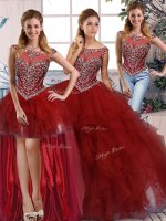 Burgundy 15th Birthday Dress Military Ball and Sweet 16 and Quinceanera with Beading and Ruffles Scoop Sleeveless Zipper(SKU SJQDDT2086007ABIZ)