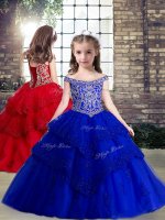 Floor Length Royal Blue Kids Formal Wear Off The Shoulder Sleeveless Lace Up(SKU PAG1227BIZ)