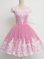 Super Cap Sleeves Zipper Knee Length Lace Dama Dress