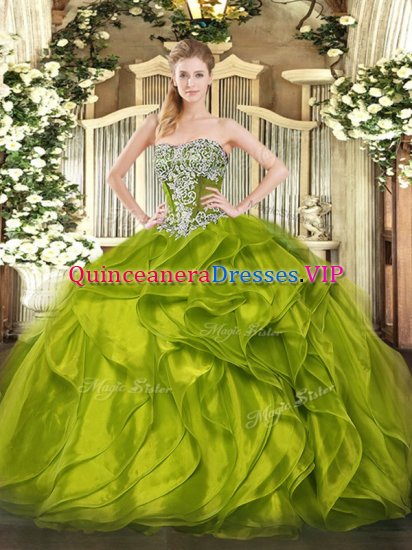 Olive Green Sleeveless Beading and Ruffled Layers Floor Length Quinceanera Dress - Click Image to Close