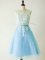 Dazzling Light Blue Lace Up Quinceanera Court Dresses Lace Sleeveless Knee Length