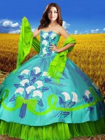 Multi-color Ball Gowns Embroidery Sweet 16 Quinceanera Dress Lace Up Taffeta Sleeveless Floor Length