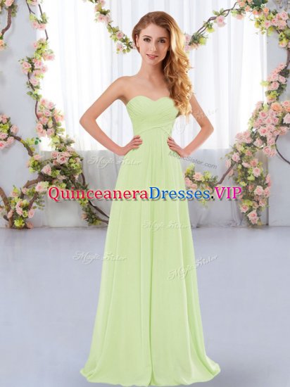 Ruching Quinceanera Court of Honor Dress Yellow Green Lace Up Sleeveless Floor Length - Click Image to Close