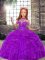 Purple Lace Up High-neck Beading and Ruffles Little Girl Pageant Dress Tulle Sleeveless
