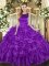 Custom Fit Eggplant Purple Organza Lace Up Sweet 16 Dresses Sleeveless Floor Length Ruffles